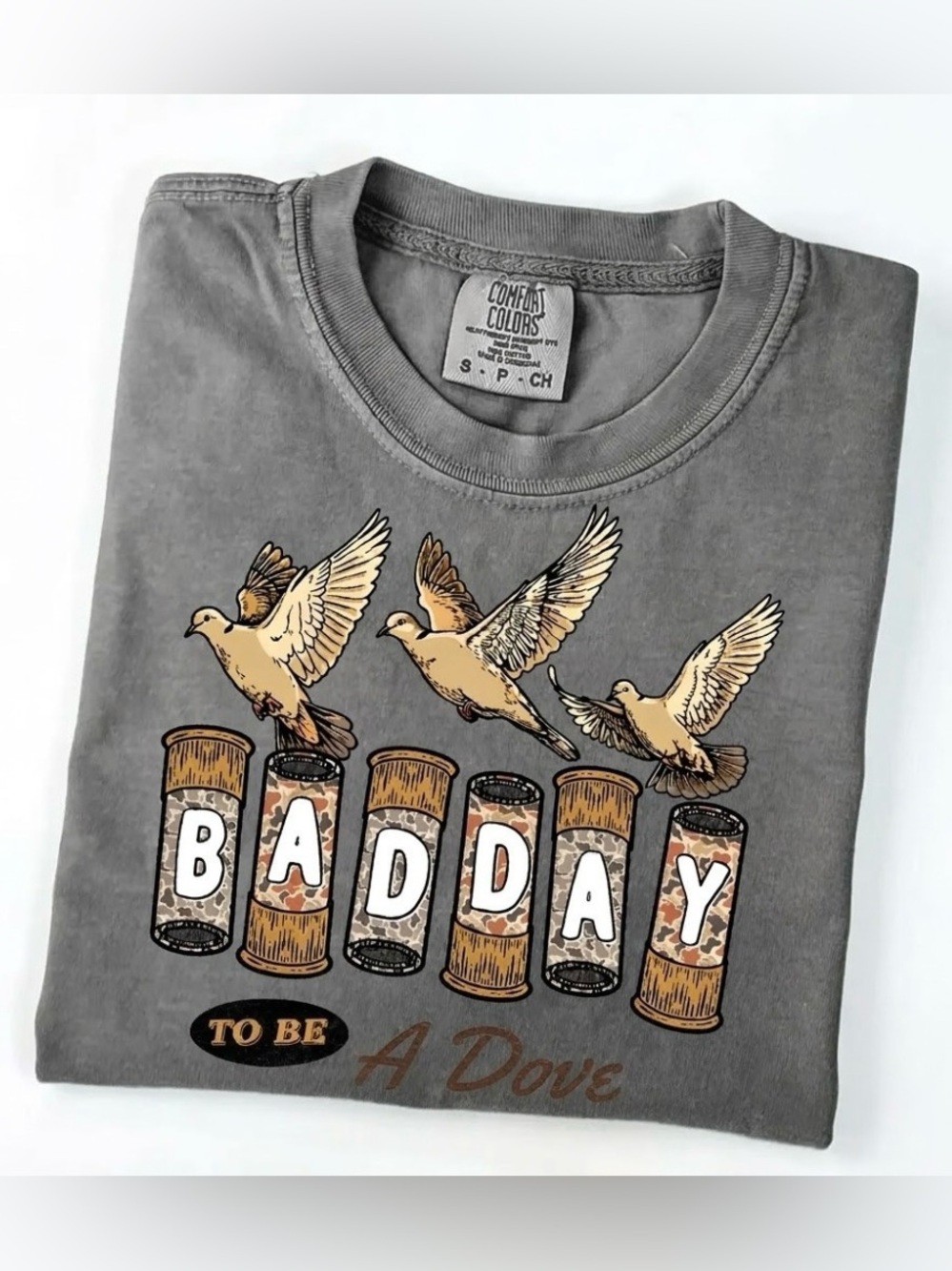 Comfort Colors Gray 'Bad Day to Be a Dove' Graphic Tee with Dove Artwork